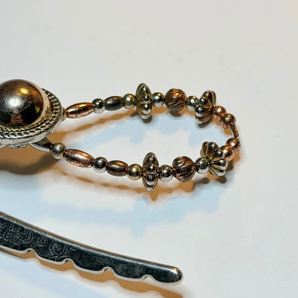 Lilla Rose Flexi Clip Mixed Metal Beaded Hair Accessory Silver Gold Tone Large
